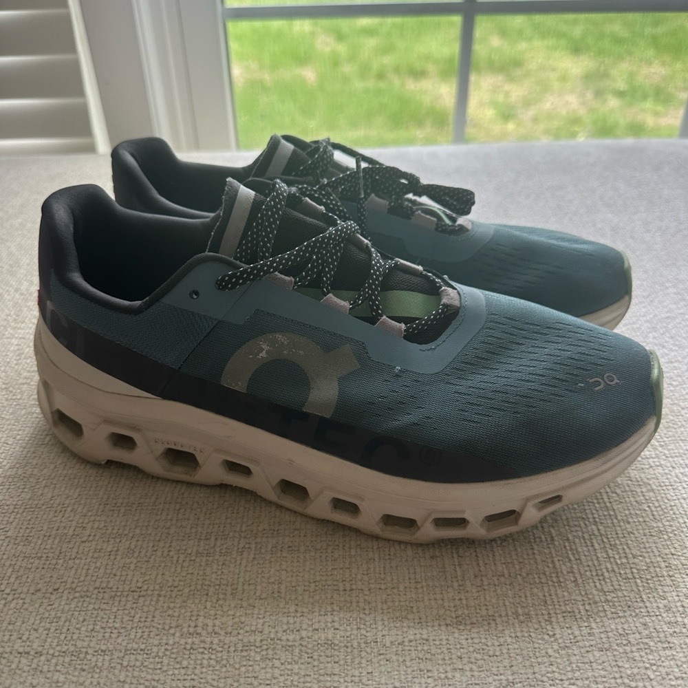 On Cloudmonster Size 12 — Teal and Black